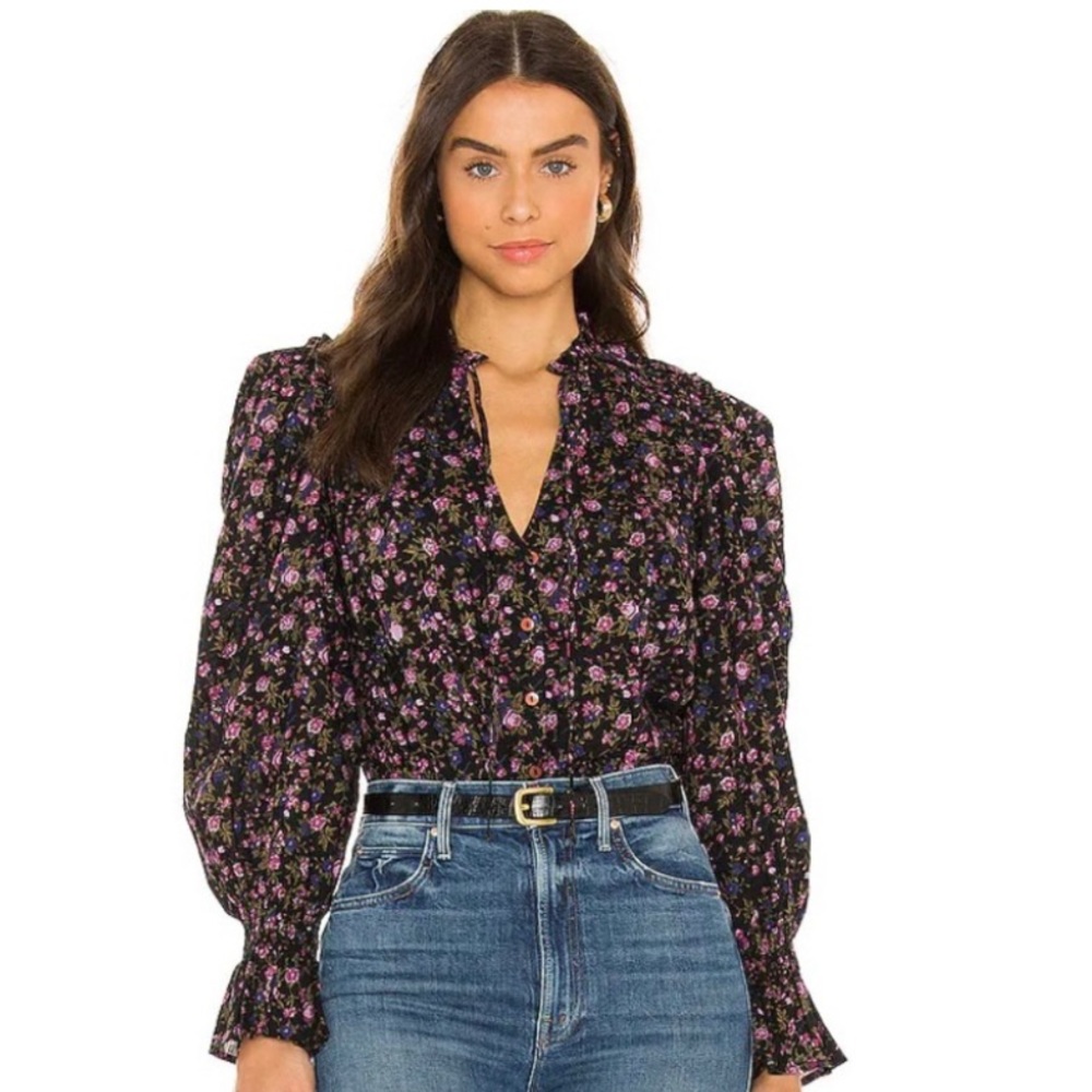 Women’s Free People Meant to Be Blouse in Black Combo - Picture 1 of 11